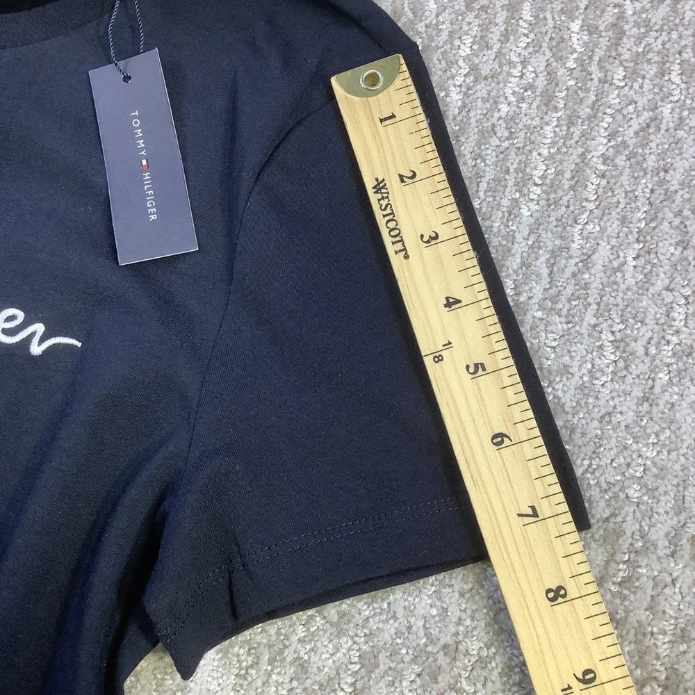 Tommy Hilfiger Blue Embroidered Signature Script‎ T Shirt Size M NWT
